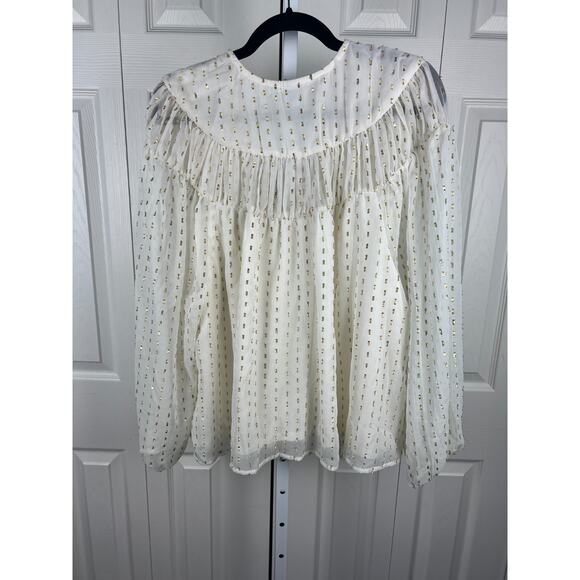 Old Navy Womens Cream Gold Peasant Blouse Size XXL Long Sleeve V-Neck Lined - Picture 6 of 8